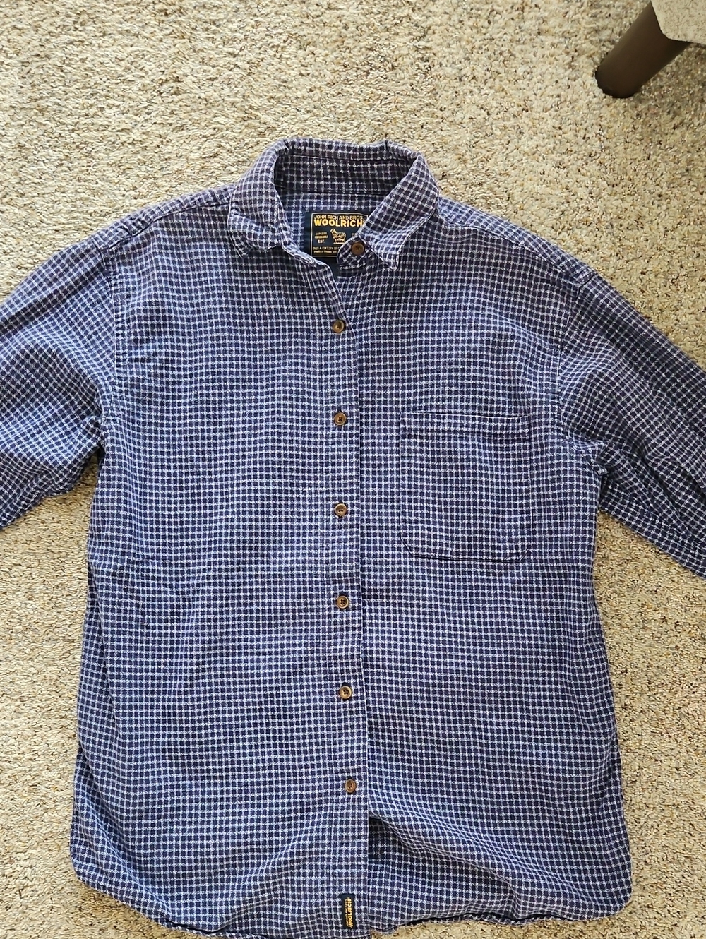 Woolrich Navy and White Check Casual Button-Down Shirt